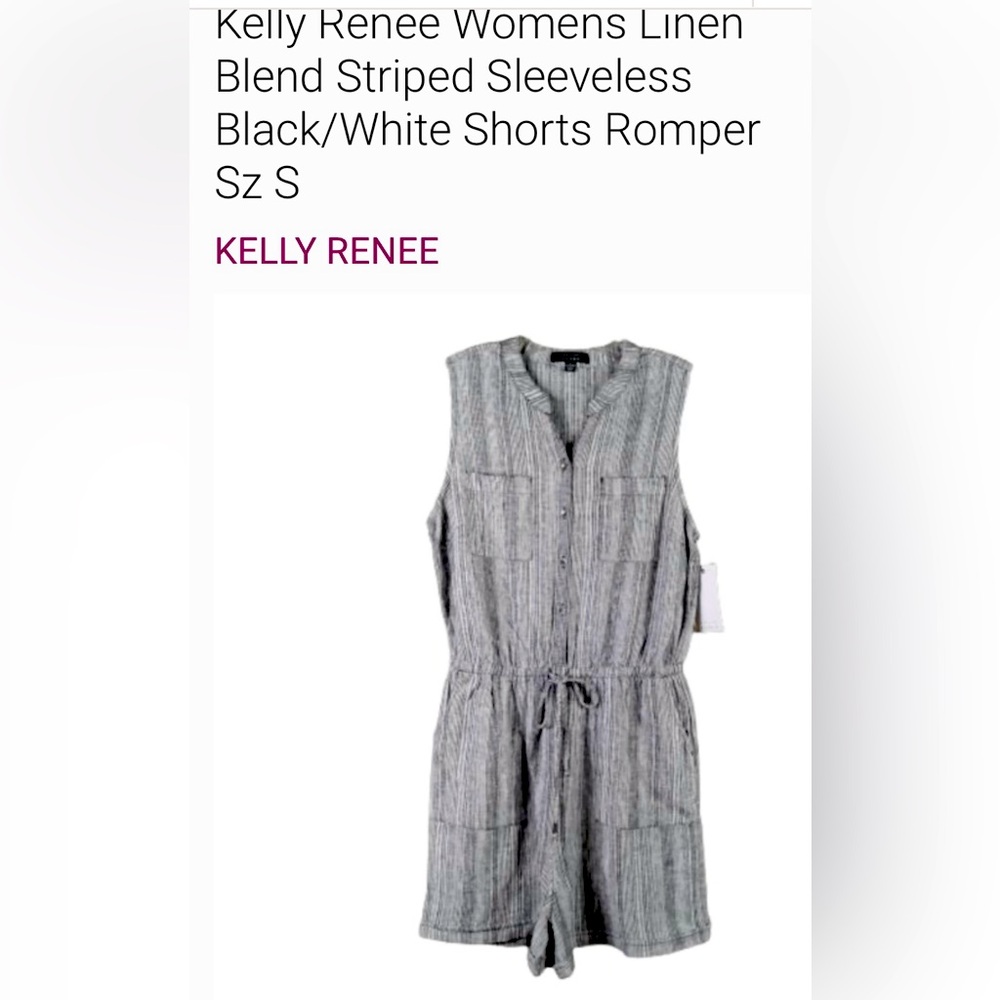 ♥️Kelly Renee linen Romper small! Black striped.
